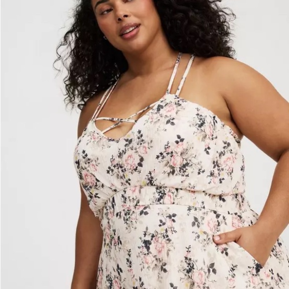 Torrid Pink Floral Midi Dress - Picture 2 of 6